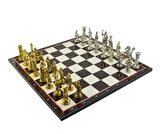 GiftHome Battal Boy Metal ROMA Satranç Takımı Parlak ve Katlanır Ceviz Desenli MDF Satranç Tahtası (43X43 cm.)