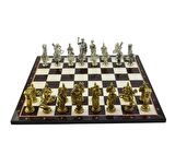 GiftHome Battal Boy Metal ROMA Satranç Takımı Parlak ve Katlanır Ceviz Desenli MDF Satranç Tahtası (43X43 cm.)