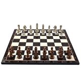 GiftHome Metal KLASİK Satranç Takımı Antik ve Katlanır Ceviz Desenli MDF Satranç Tahtası (43X43 cm.)