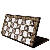 GiftHome Premium Black Metal Klasik Satranç Takımı ve Katlanır Sedef Desenli MDF Tahtası (43X43 cm.)