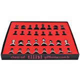 GiftHome Premium Black Metal Klasik Satranç Takımı ve El İmali Masif Ahşap DÜZ (Ceviz) Tahtası (45X45X2 cm.)