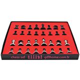 GiftHome Premium Black Metal Klasik Satranç Takımı ve Gri Mermer Desenli MDF Satranç Tahtası (37X37 cm.)