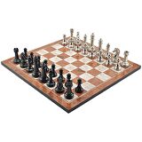 GiftHome Premium Black Metal Klasik Satranç Takımı ve Mocha Desenli MDF Satranç Tahtası (37X37 cm.)