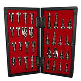 GiftHome Pocket Serisi Küçük Boy Metal Antik Taş ve Sedef Desenli Kutulu Klasik Satranç Takımı (13,5 X 13,5 cm.)