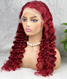 Gerçek Front Lace Tül Peruk - Yoğun Dalgalı - Kızıl 70-75cm