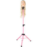 Kuaför Eğitim Mankeni İçin Metal Tripod - Pembe + Taşıma Çantası