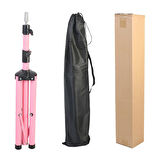 Kuaför Eğitim Mankeni İçin Metal Tripod - Pembe + Taşıma Çantası