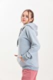 Gri Kapüşonlu Kanguru Cepli Basic Sweatshirt