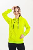 Limon Sarısı Kapüşonlu Kanguru Cepli Basic Sweatshirt