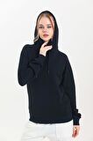 Siyah Kapüşonlu Kanguru Cepli Basic Sweatshirt