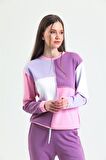 Pembe Basic Parçalı Patchwork Sweatshirt