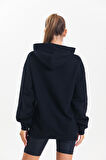 Siyah Kapüşonlu Çift Kanguru Cepli Oversize Sweatshirt 