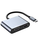 Peeq 4 in 1 Alüminyum Alaşımlı Hdmı Vga Usb 3.0 Pd Macbook Pc Uyumlu Adaptör Çoklayıcı Hub