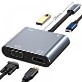 Peeq 4 in 1 Alüminyum Alaşımlı Hdmı Vga Usb 3.0 Pd Macbook Pc Uyumlu Adaptör Çoklayıcı Hub