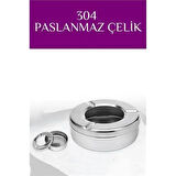 Modacar Kapaklı Paslanmaz Yuvarlak Küllük - Kapaklı 304 Çelik Kül Tablası - Kafe Küllüğü Restoran Küllüğü
