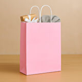 Alsepeteavm  Roll-up Kraft Çanta Pembe Orta Boy 25x31cm 25li