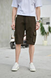 Haki Renk Kargo Cepli Paraşüt Kumaş Erkek Şort