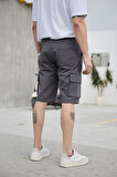 Antrasit Renk Kargo Cepli Paraşüt Kumaş Erkek Şort