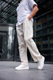 Keten Baggy Bej Renk Erkek Pantolon