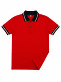 Çocuk Pamuklu Yumuşak Dokulu Lacivert Polo Yaka Kırmızı Okul Tshirt