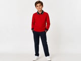 Çocuk Pamuklu Yumuşak Dokulu Polo Yaka Kırmızı Sweatshirt