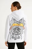 Metallica İki İplik Kapüşonlu Ön Ve Arka Baskılı Hoodie - Beyaz