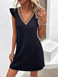 Kadın Kısa Kollu V Yakalı Viskon Elbise
