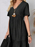 Kadın Kısa Kollu V Yakalı Fırfırlı Bürümcük Elbise