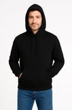Erkek Üç İplik Kapüşonlu Kanguru Cepli SweatShirt Hoodie - Siyah