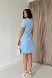 Mavi Kısa Kol Atlas Mini Elbise