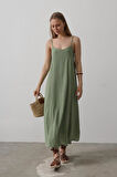 Askılı Uzun Çan Elbise - Haki