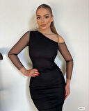 Kadın Tül Astarlı Tek Omuz Detaylı Elbise