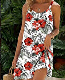 Kadın Ip Askılı çiçek Desenli Süprem Elbise