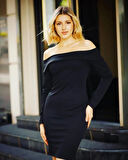 Kadın Uzun Kollu Madonna Yaka Diz üstü Elbise