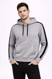 Erkek Şeritli Kapüşonlu Sweatshirt Oversize 3 Iplik Pamuklu - Gri