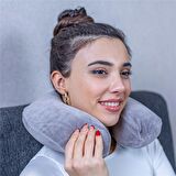 Visco Seyahat Yastığı Araba Uçak Otobüs Taşıt İçi Yolculuk Yastığı Ortopedik Yastık Gri 31*27*10