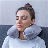 Visco Seyahat Yastığı Araba Uçak Otobüs Taşıt İçi Yolculuk Yastığı Ortopedik Yastık Gri 31*27*10