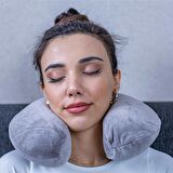 Visco Seyahat Yastığı Araba Uçak Otobüs Taşıt İçi Yolculuk Yastığı Ortopedik Yastık Gri 31*27*10