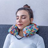 Visco Seyahat Yastığı Araba Uçak Otobüs Taşıt İçi Yolculuk Yastığı Ortopedik Yastık Desenli 31*27*10