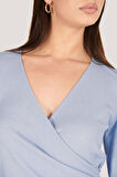 P-005007 - Kadın Uzun Kollu V Yaka Wrap Bluz - MAVİ