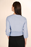 P-005007 - Kadın Uzun Kollu V Yaka Wrap Bluz - MAVİ