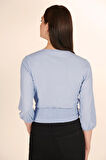 P-005007 - Kadın Uzun Kollu V Yaka Wrap Bluz - MAVİ