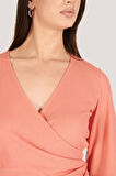 P-005007 - Kadın Uzun Kollu V Yaka Wrap Bluz - AÇIK PEMBE