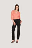 P-005007 - Kadın Uzun Kollu V Yaka Wrap Bluz - AÇIK PEMBE