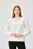 P-004986 - Kadın Omuzu Büzgülü Pamuklu Uzun Kollu Sweatshirt - EKRU