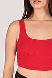 P-004985 - Kadın Fitilli  Süper Crop Örme Atlet - KIRMIZI