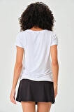 P-004954 - Kadın V Yaka Kısa Kollu Örme T-Shirt - OPTİK BEYAZ