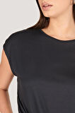P-004933 - Kadın Basic Önden Bağlamalı Kısa Kollu Örme T-Shirt - LACİVERT