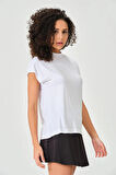 P-004932 - Kadın Kısa Kollu Yüksek Yaka Örme T-Shirt - OPTİK BEYAZ