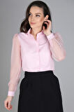 Sweetness Kadın Pudra Pembe Tül Kollu Uzun Kol  Gömlek